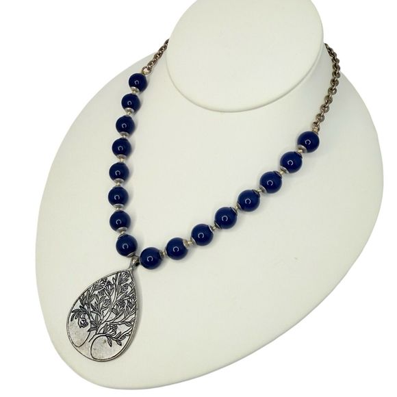 Liz Claiborne Blue Lapis Tree Of Life Pendant Necklace 18” Reflection & Faith - Picture 6 of 16